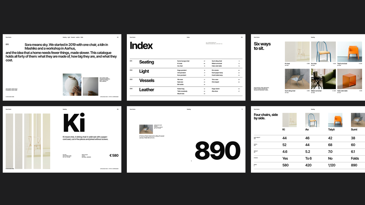 Swiss Style Product Catalogue template – opening and seating