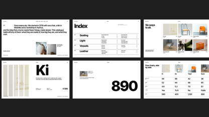 Swiss Style Product Catalogue template – opening and seating