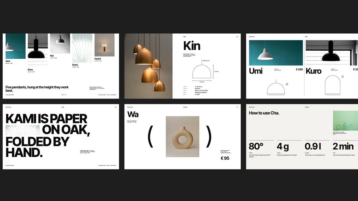 Swiss Style Product Catalogue template – lighting and vessels