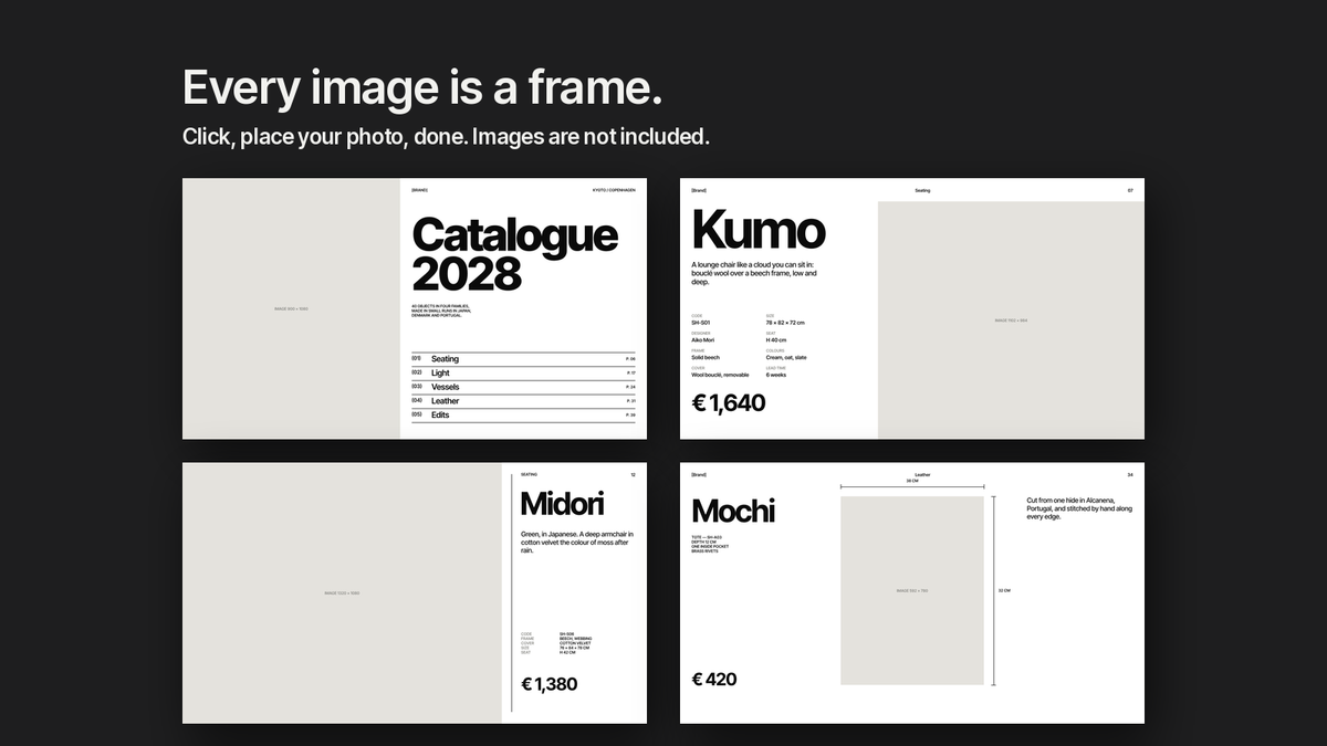 Swiss Style Product Catalogue template – empty image frames in the editable files