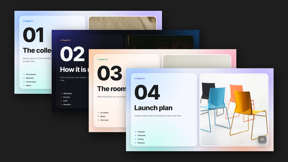 Glassmorphism Product Launch template – chapters