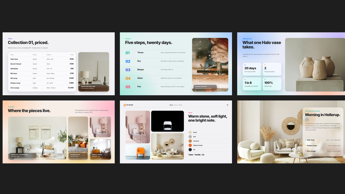 Glassmorphism Product Launch template – making and room sets