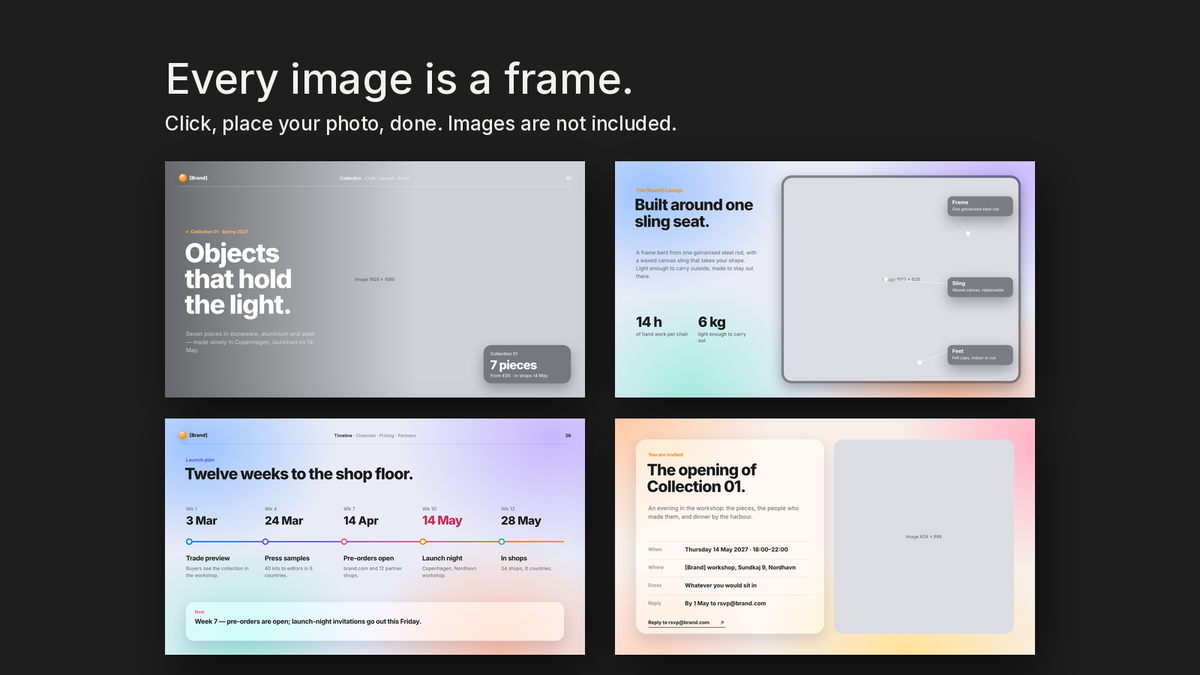 Glassmorphism Product Launch template – empty image frames in the editable files