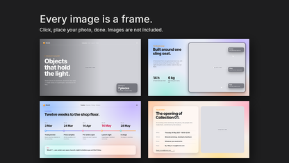 Glassmorphism Product Launch template – empty image frames in the editable files