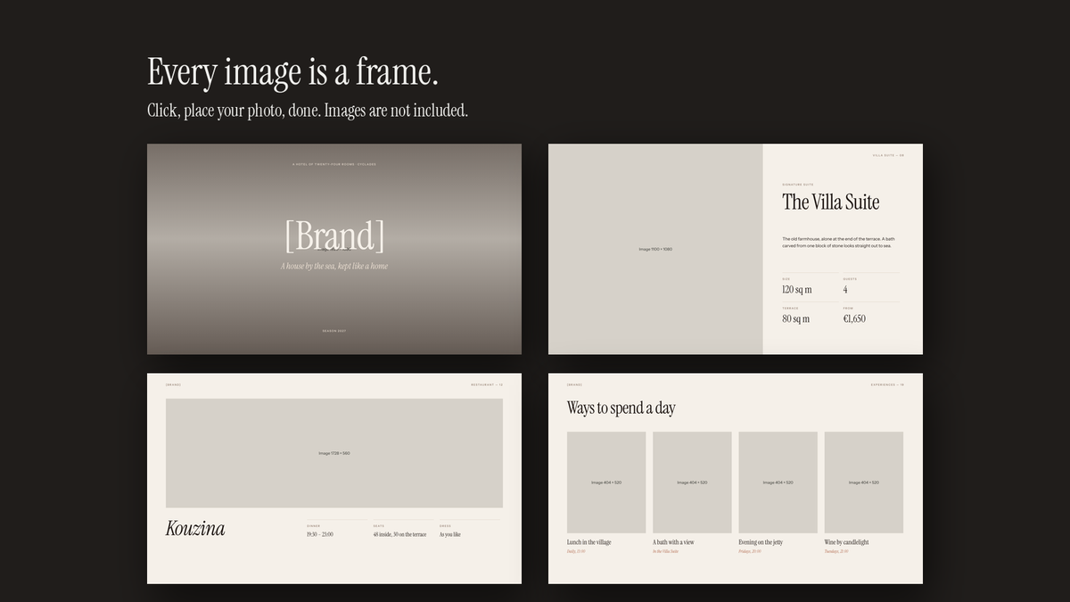 Luxury Hotel & Hospitality template – empty image frames in the editable files