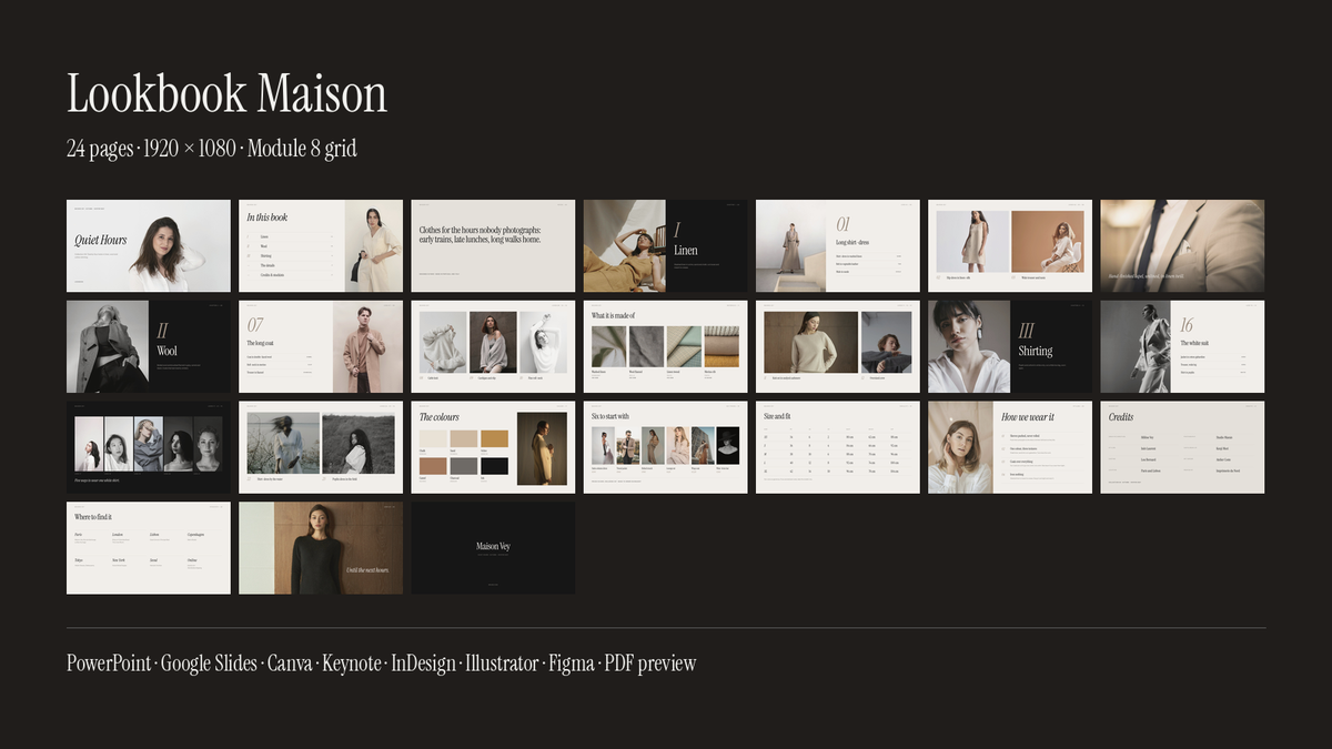 Luxury Lookbook template – what's inside: all 24 pages and file formats