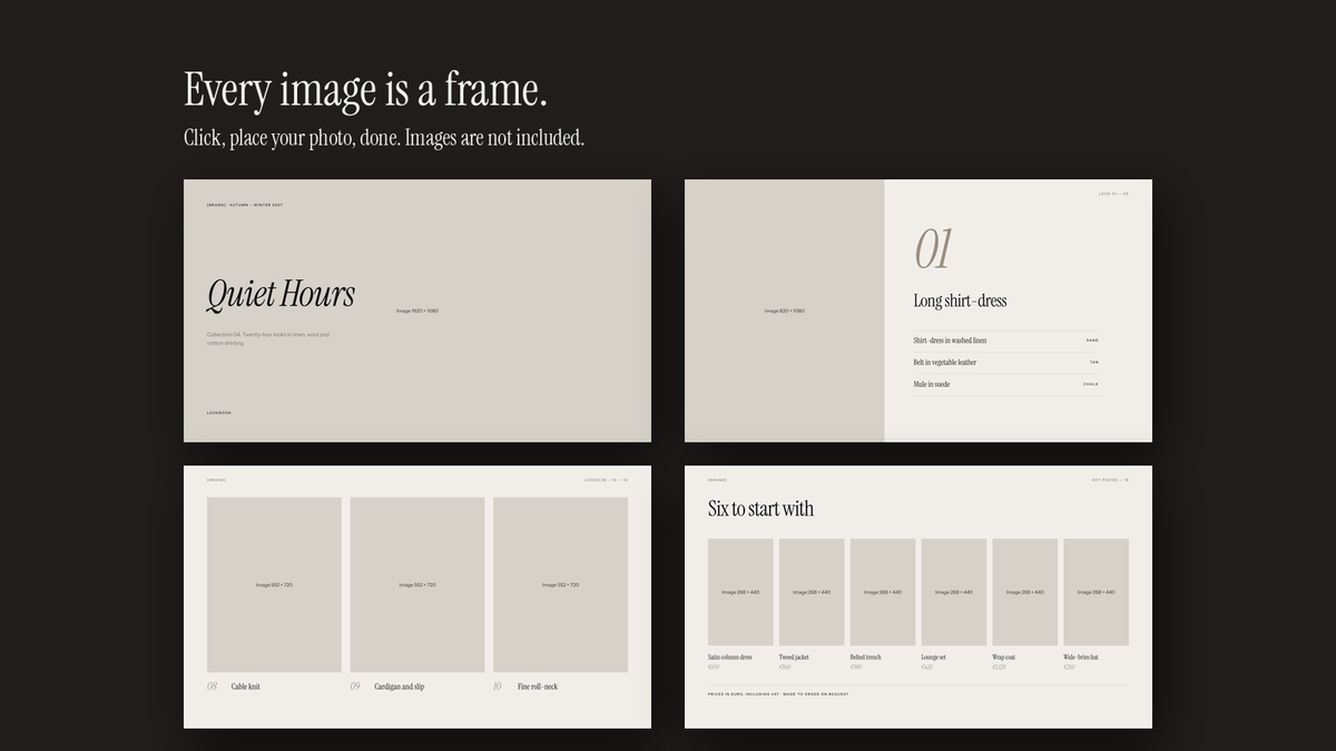 Luxury Lookbook template – empty image frames in the editable files