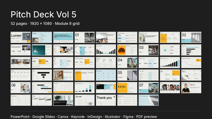 Minimal Pitch Deck template – what's inside: all 52 pages and file formats