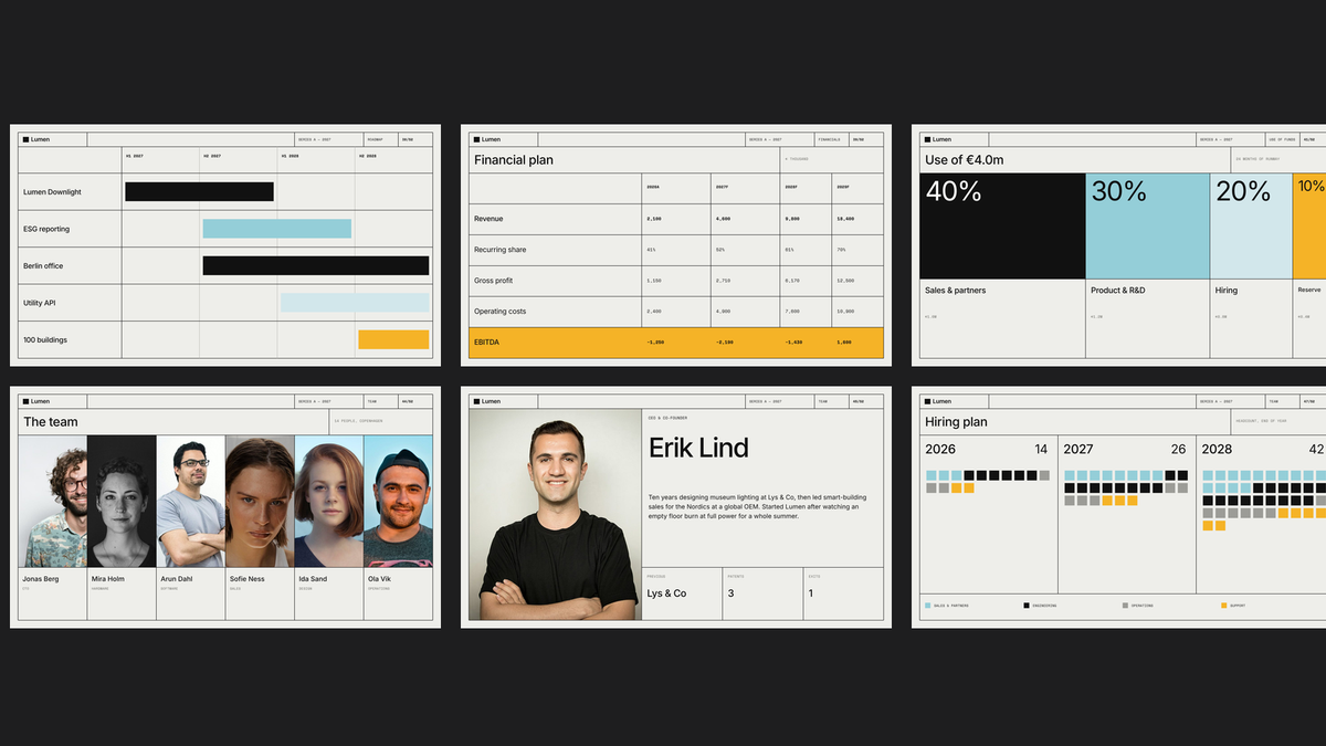 Minimal Pitch Deck template – plan and team