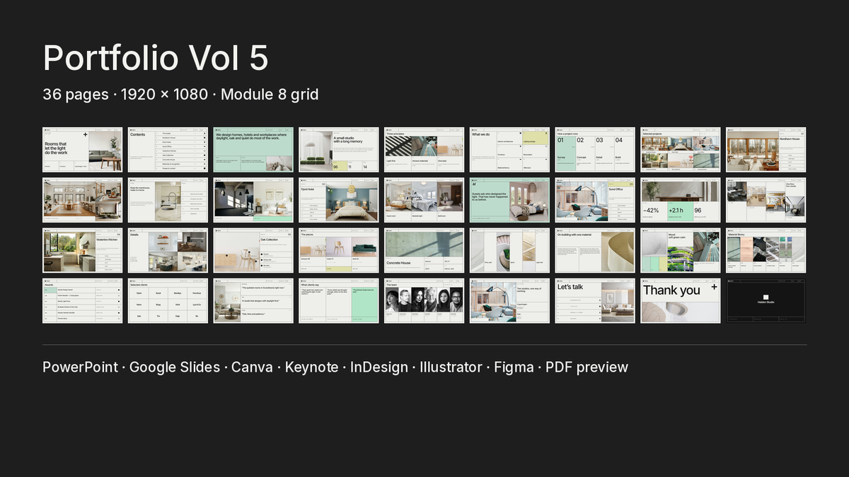 Minimal Portfolio template – what's inside: all 36 pages and file formats