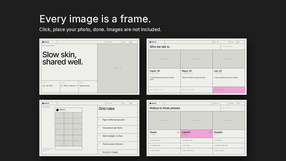 Minimal Social Media Strategy template – empty image frames in the editable files