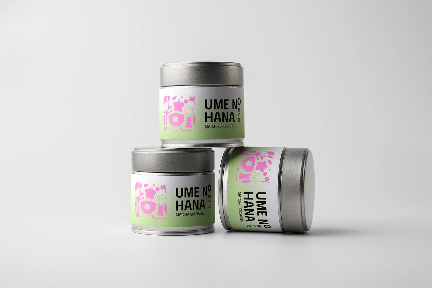 tea tin container mockup set with green labels, realistic product display composition