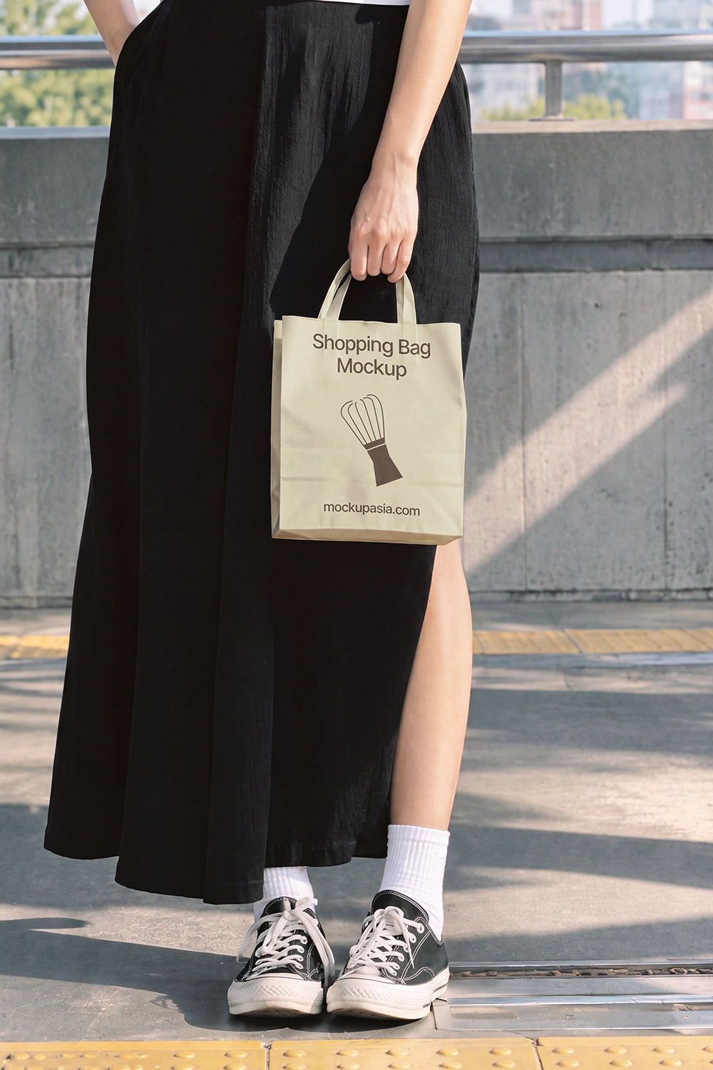 Small gift bag mockup with handles editable smart object PSD