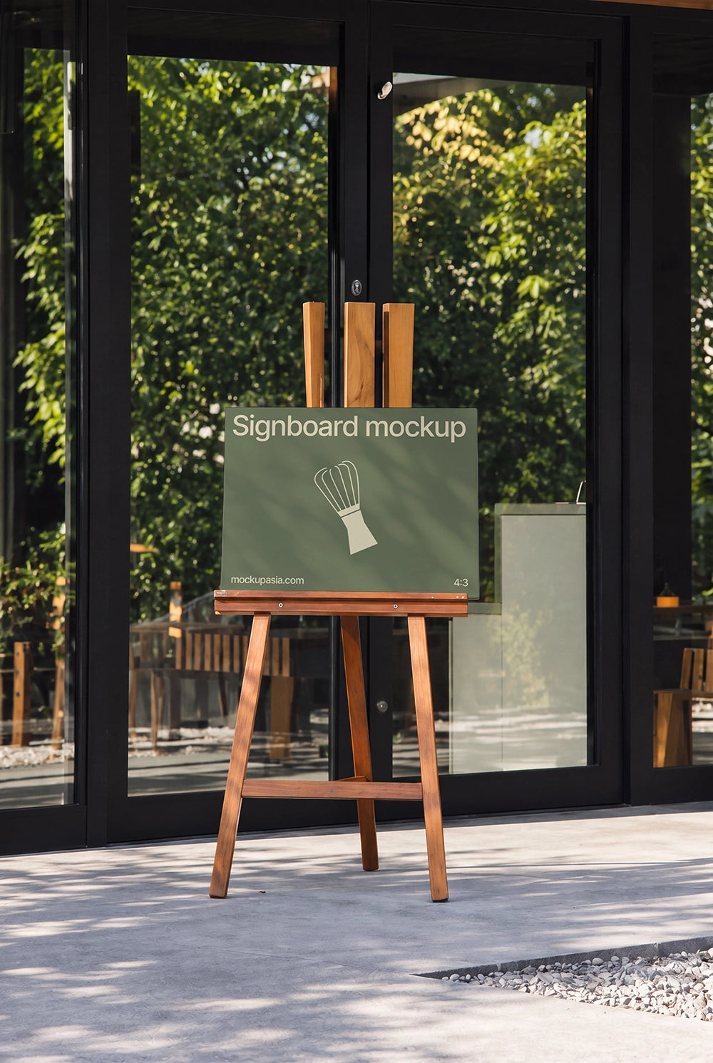 Matcha café sign mockup 4:3 landscape board with whisk logo