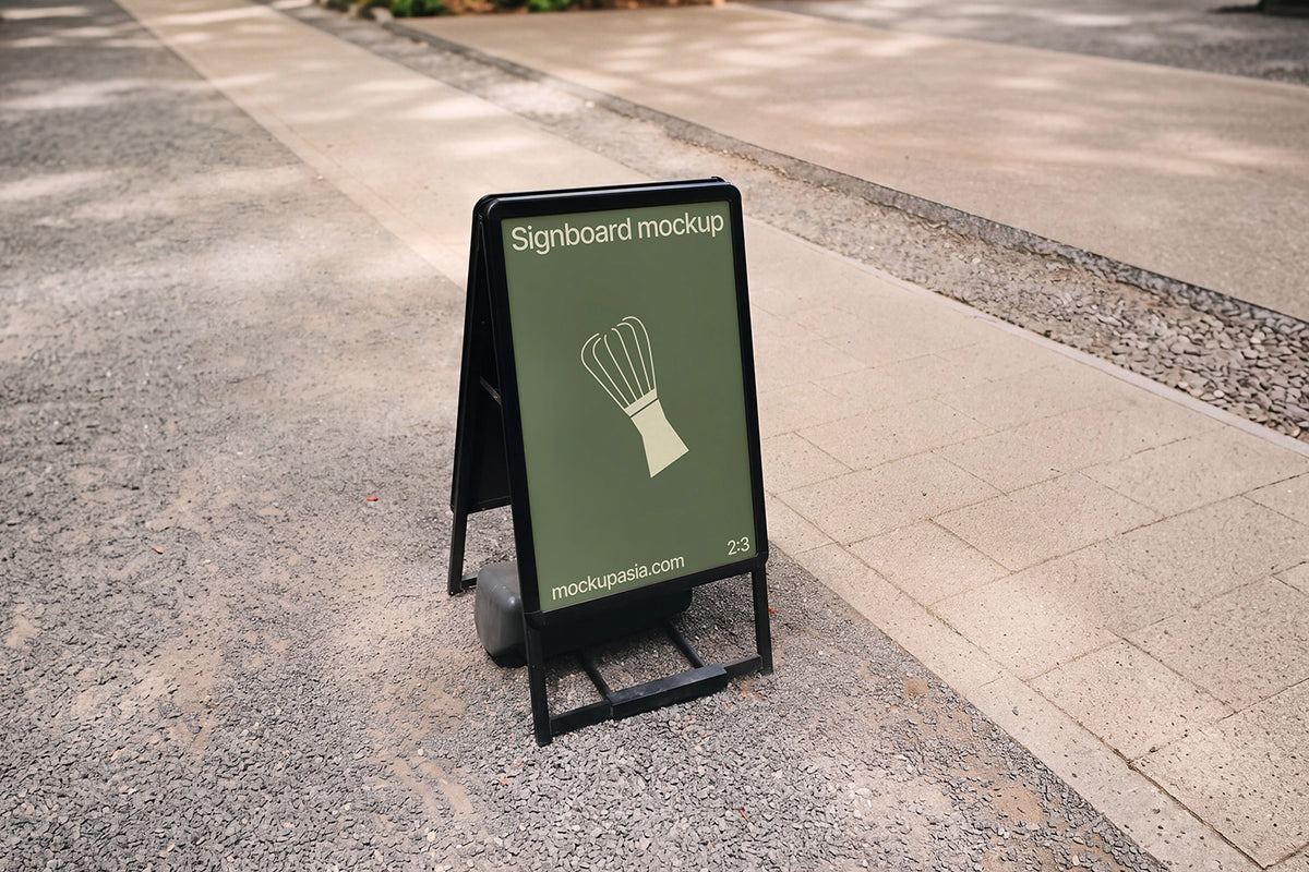 Sandwich board mockup with black metal frame 2:3 poster