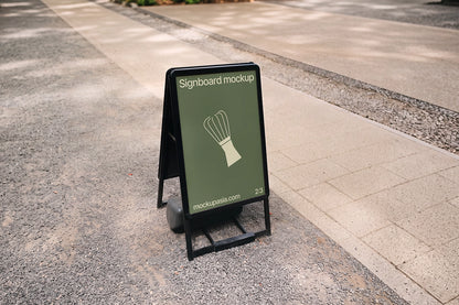 Sandwich board mockup with black metal frame 2:3 poster