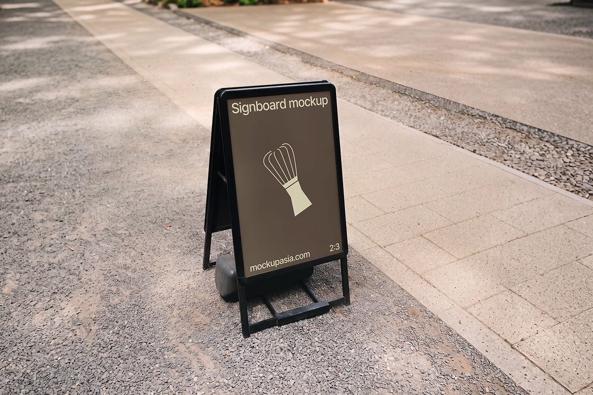 Sandwich board mockup with black metal frame 2:3 poster