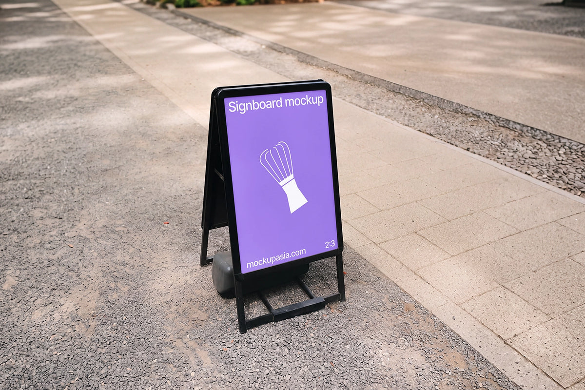 Pavement sign mockup editable smart object PSD daylight
