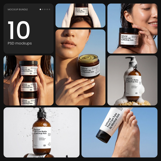 Skincare & Cosmetic Packaging Mockup Bundle – 10 PSD mockups by Mockup.Asia
