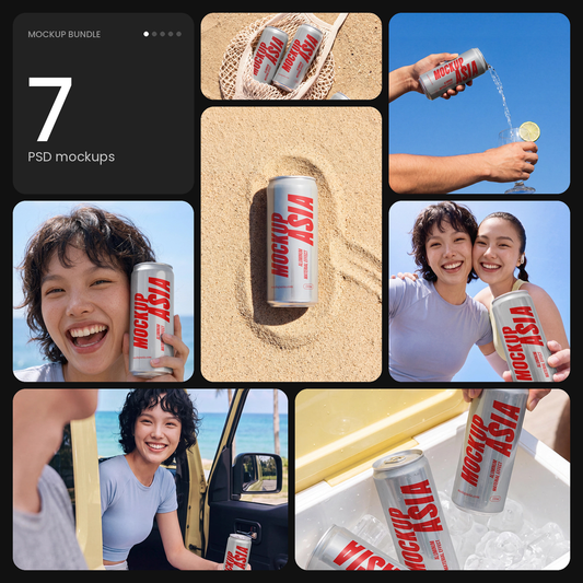 Sleek Can Mockup Bundle – Summer Edition – 7 PSD mockups by Mockup.Asia