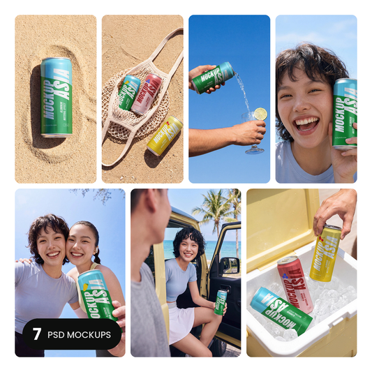 Sleek Can Mockup Bundle – Summer Edition – 7 PSD mockups by Mockup Asia