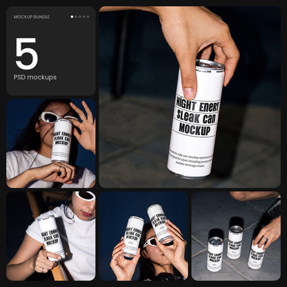 Sleek Can Mockup Bundle – Urban Lifestyle – 5 PSD mockups by Mockup.Asia