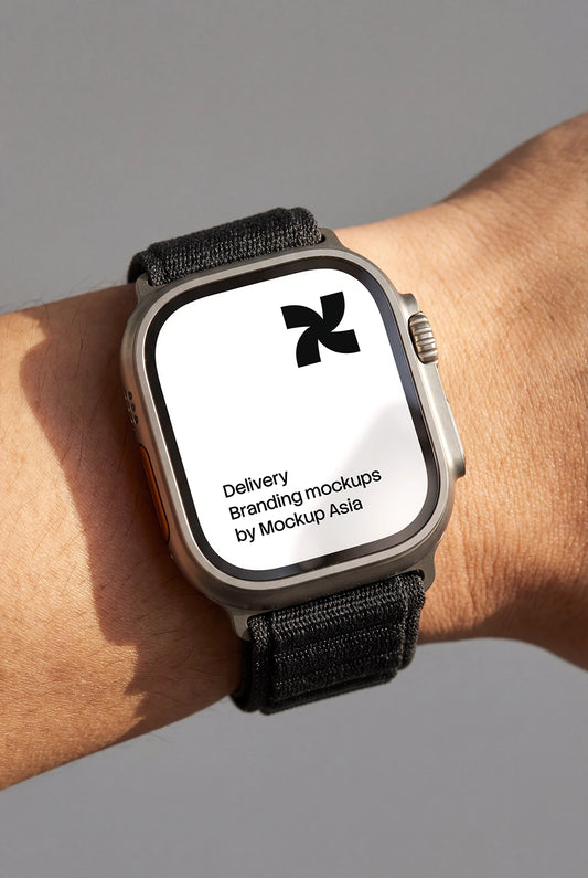 Smartwatch close-up mockup with detailed wrist view and editable display

