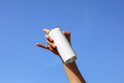 energy drink can mockup angled composition outdoor minimal scene