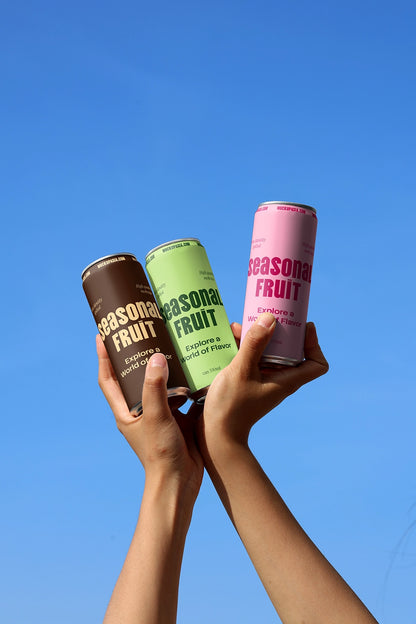 juice drink can mockup with upward perspective and blue sky