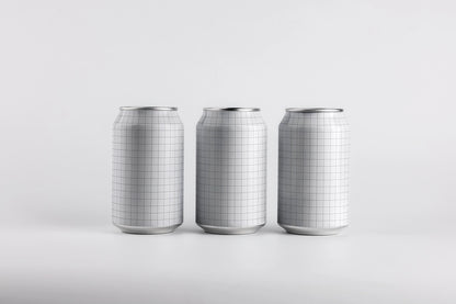 Minimal soda can mockup trio front perspective clean aluminum drink packaging PSD template