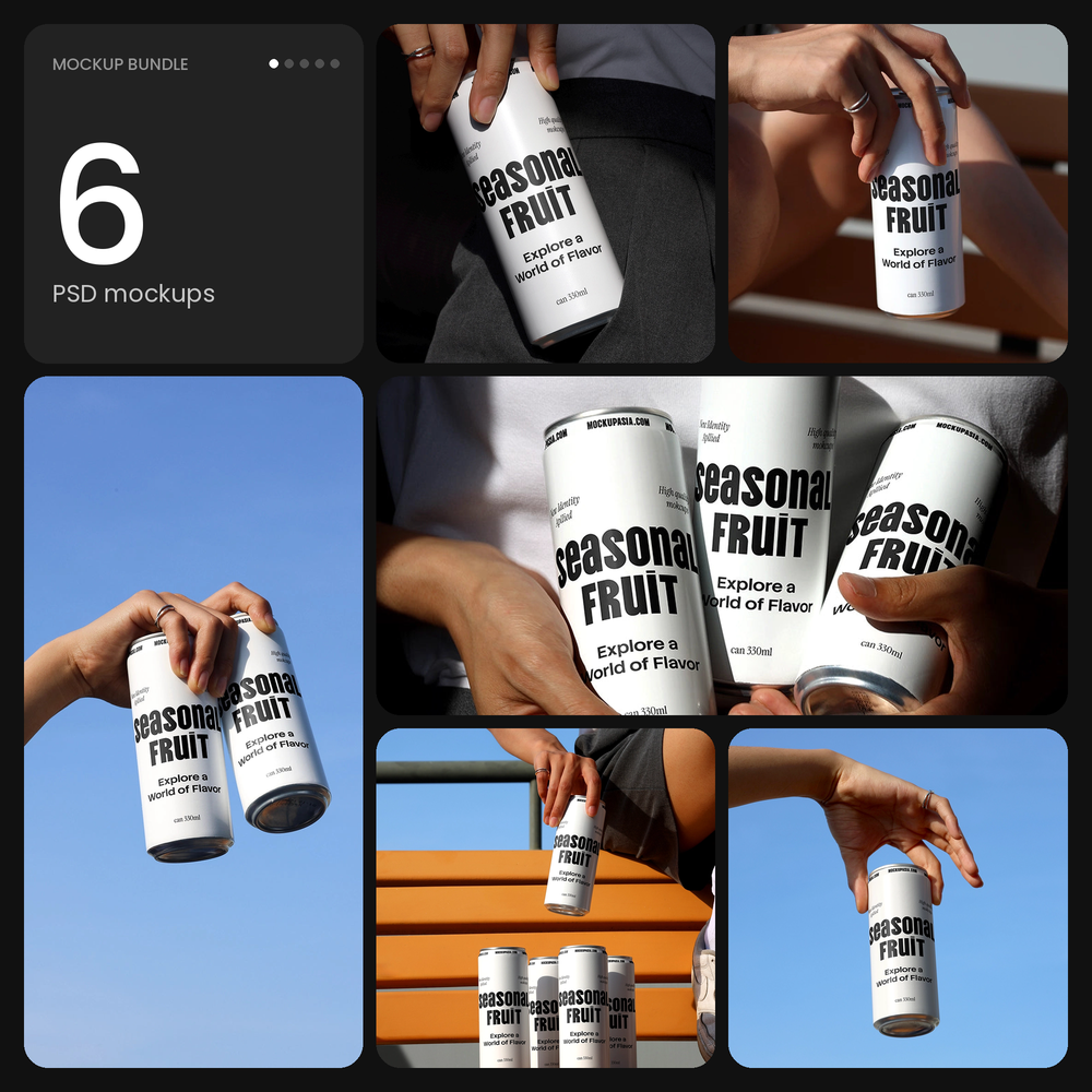 Soda Can Mockup Bundle – 6 PSD mockups by Mockup.Asia
