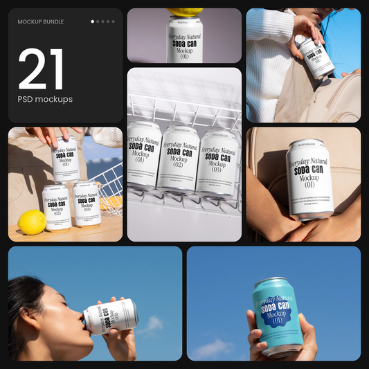 Soda Can Mockup Bundle – Professional Advertising Lighting – 21 PSD mockups by Mockup.Asia