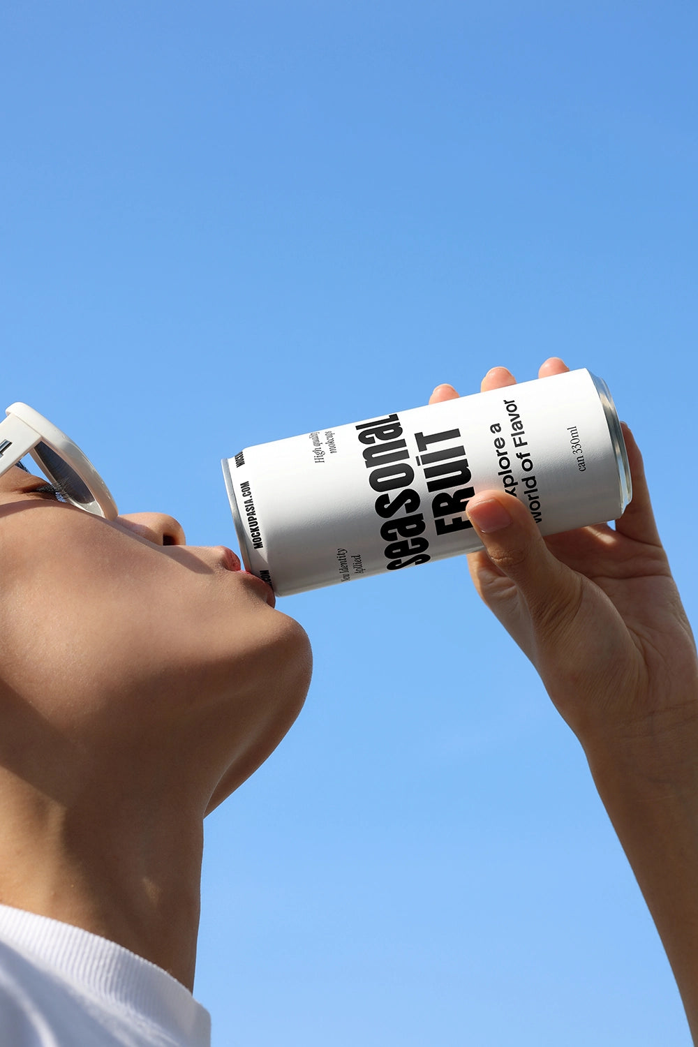soda can mockup drinking action low angle perspective scene
