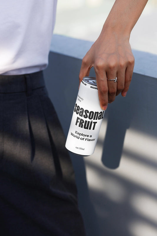 soda can mockup held downward with shadow lighting scene