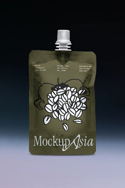 Flexible beverage pouch PSD mockup with screw cap packaging design