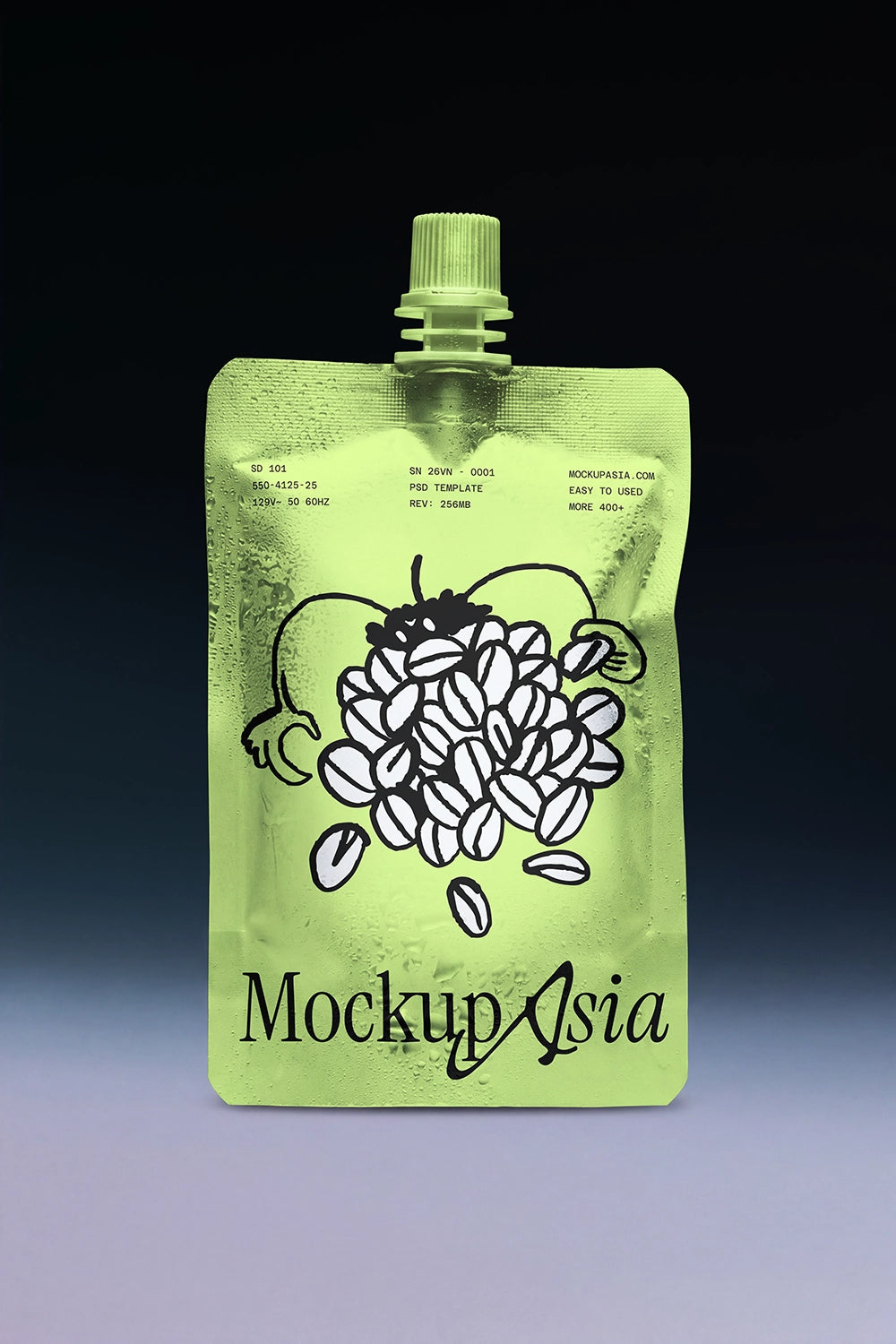 Premium liquid refill pouch mockup with realistic plastic material and soft lighting