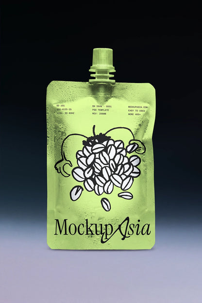 Premium liquid refill pouch mockup with realistic plastic material and soft lighting