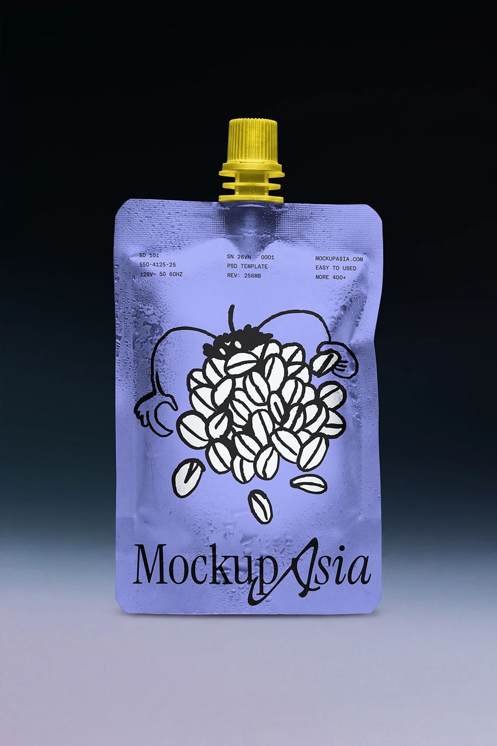 Premium liquid refill pouch mockup with realistic plastic material and soft lighting