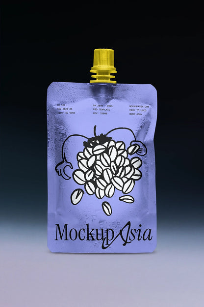 Premium liquid refill pouch mockup with realistic plastic material and soft lighting