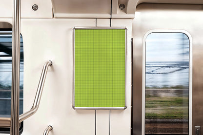 vertical poster mockup in subway interior with stainless steel details and modern typography