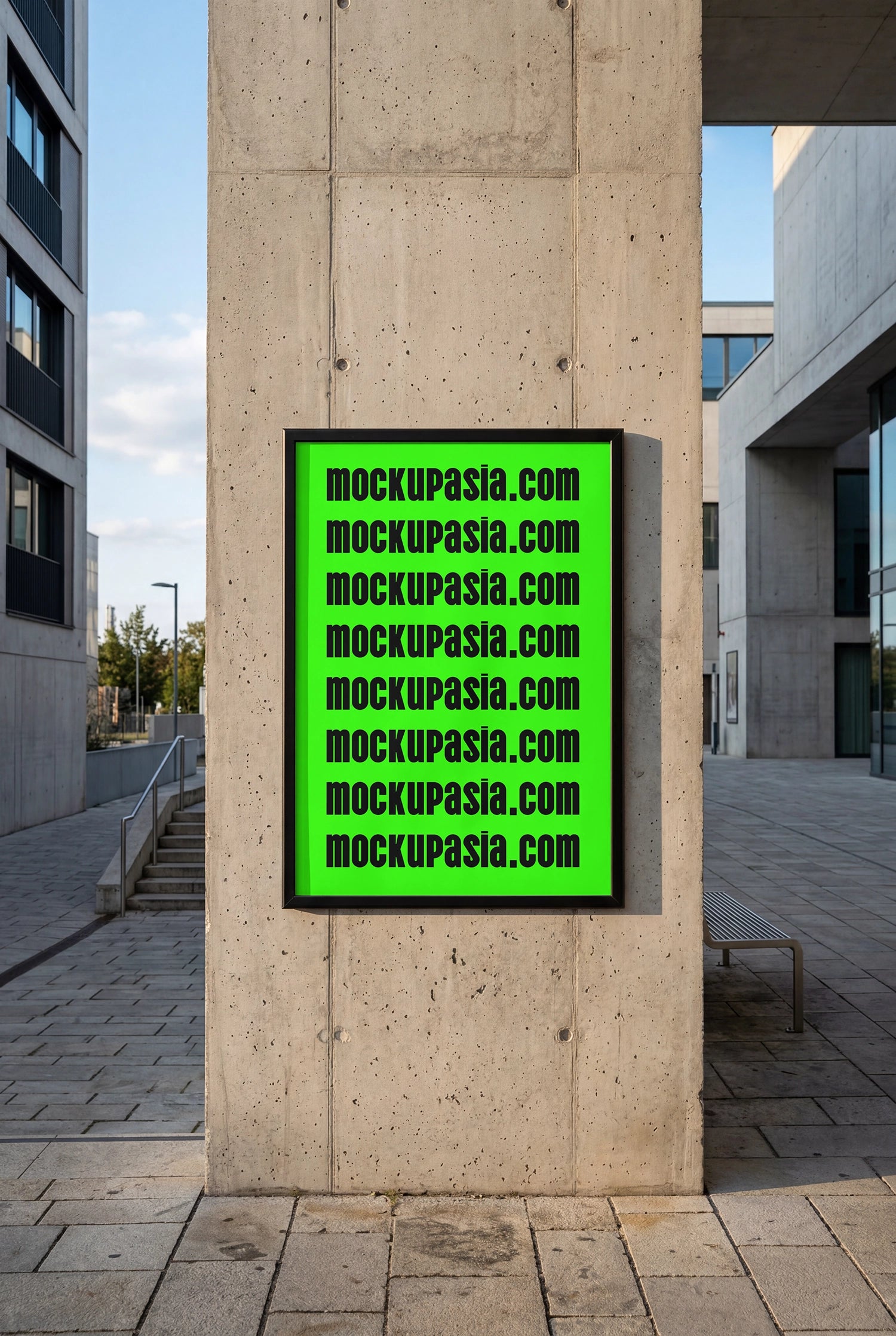 urban advertising poster mockup on architectural concrete surface with modern setting