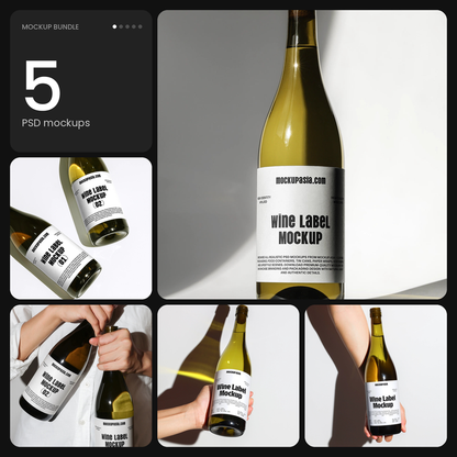 Wine Label Mockup Bundle – Studio Edition – 5 PSD mockups by Mockup.Asia